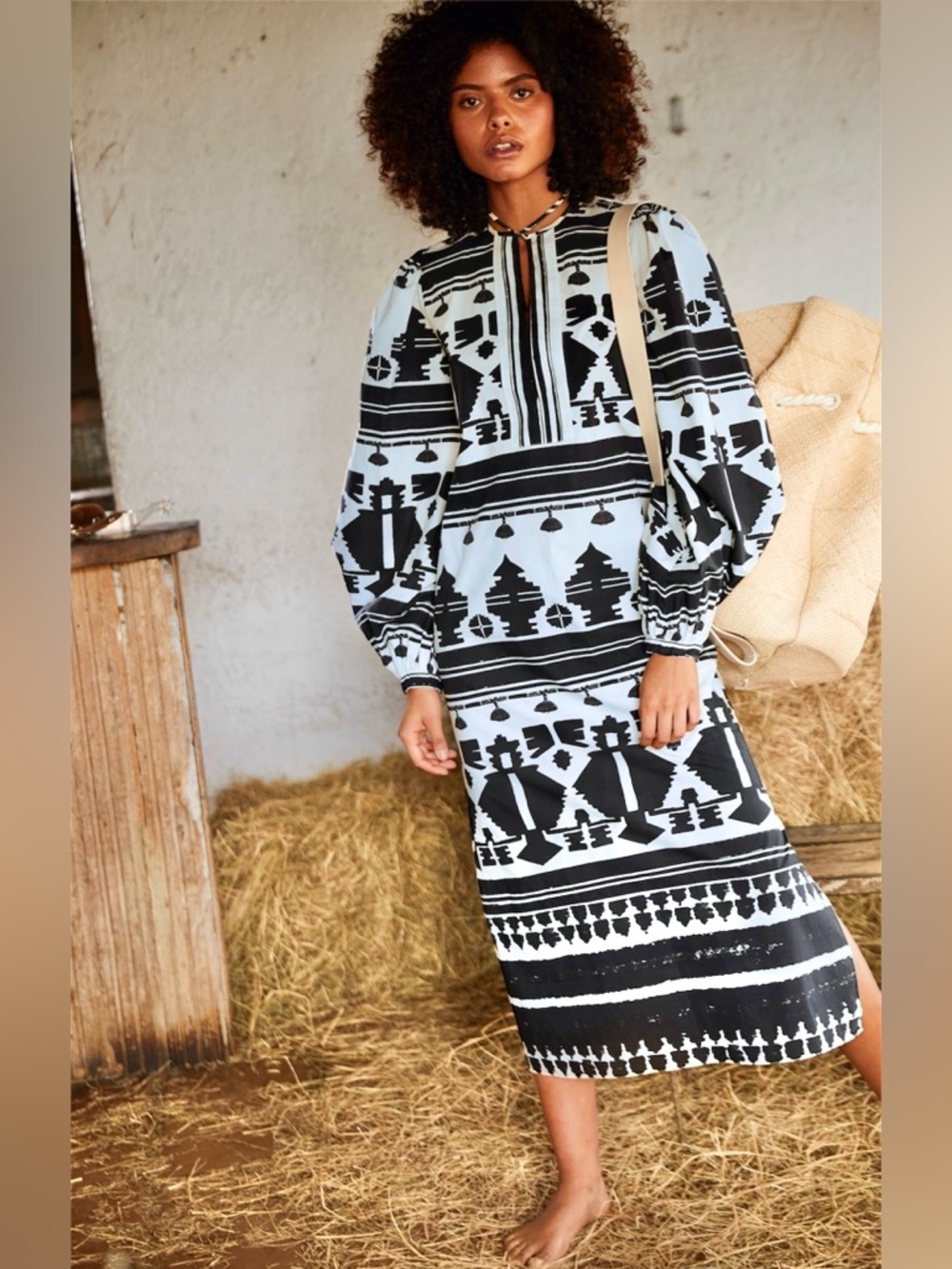 JOHANNA ORTIZ Sierra Madre Printed Cotton Tunic Dress in Blue Black